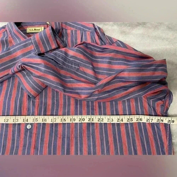 VTG L.L. Bean 80s Men’s Pointed Collar Striped Cotton Red Blue Button Down XXL T - Picture 11 of 11